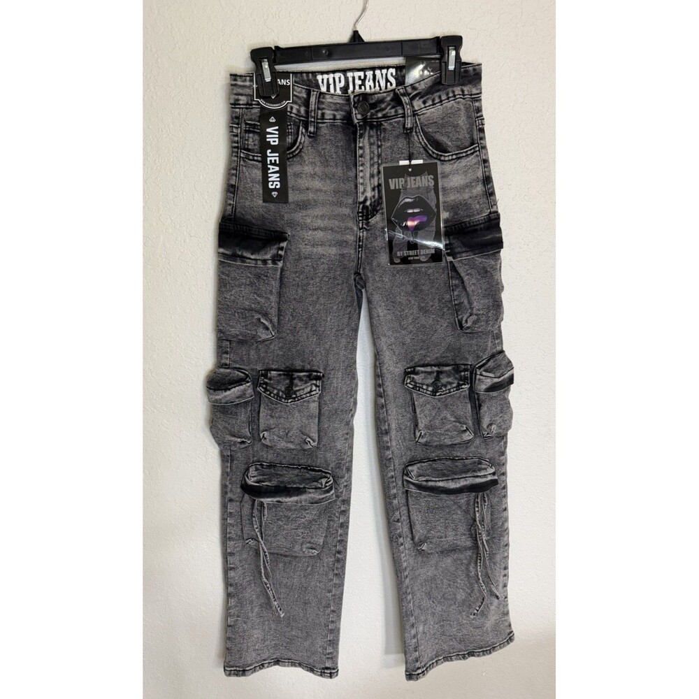 VIP Woman’s Jeans Baggy Cargo Pants 9/29 Grey Acid Wash Streetwear  Wide Leg